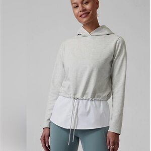 Athleta Light Gray Hoodie with White Layered detail. Size L